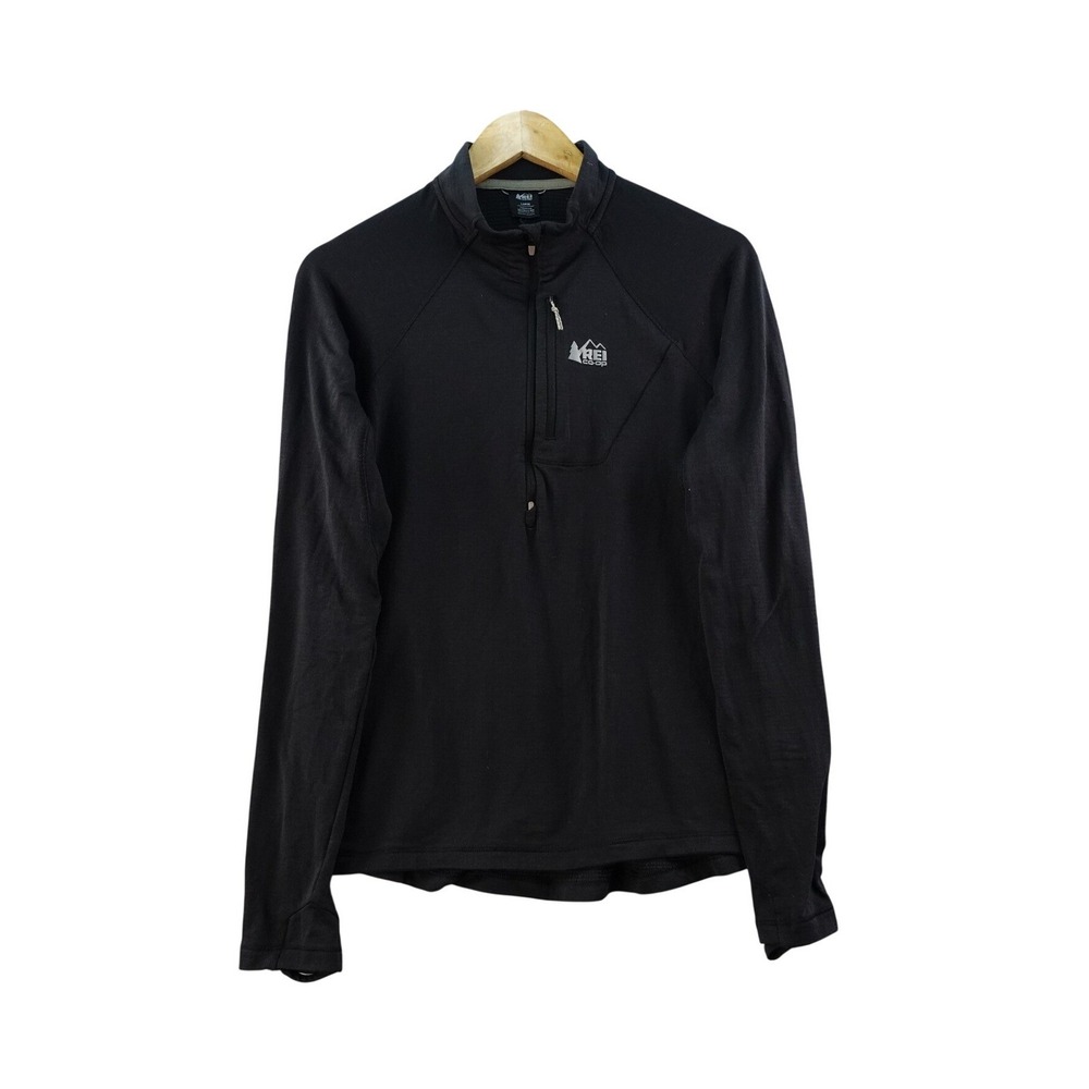 REI Co-op Mens LBlack Quarter Zip‎ Pullover Long Sleeve Athletic Shirt Hiking